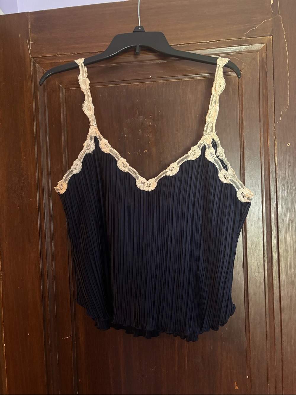 La Perla Navy Camisole with Cream Lace Trim